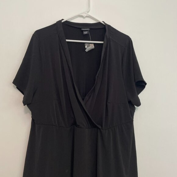 NEW NWT TORRID 3 Plus Size Jersey Knit Faux Wrap Top Black Short Sleeve NO BELT - Picture 4 of 15